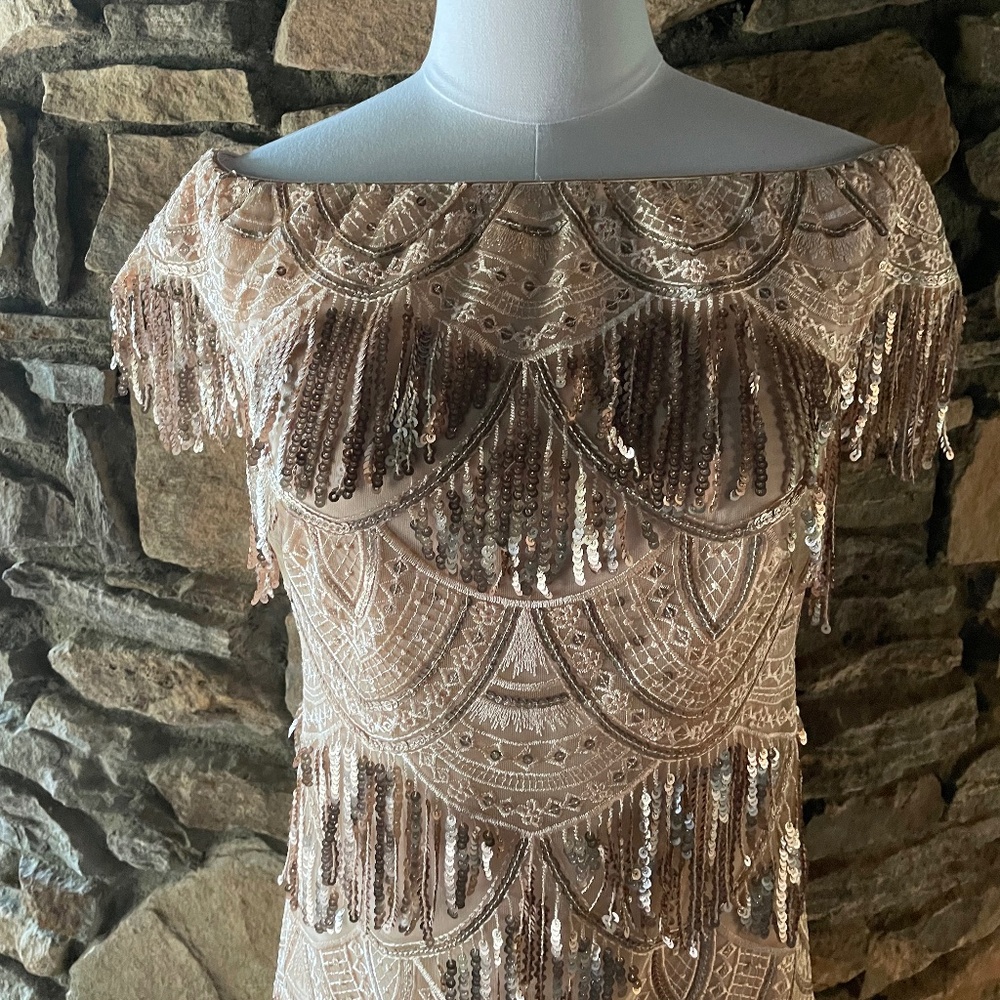 Tadashi Shoji Off-the-Shoulder Sequined Embroidered Dress - Picture 5 of 6